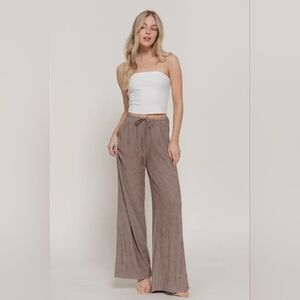 Waistband with String Crinkle Knit Long Pants